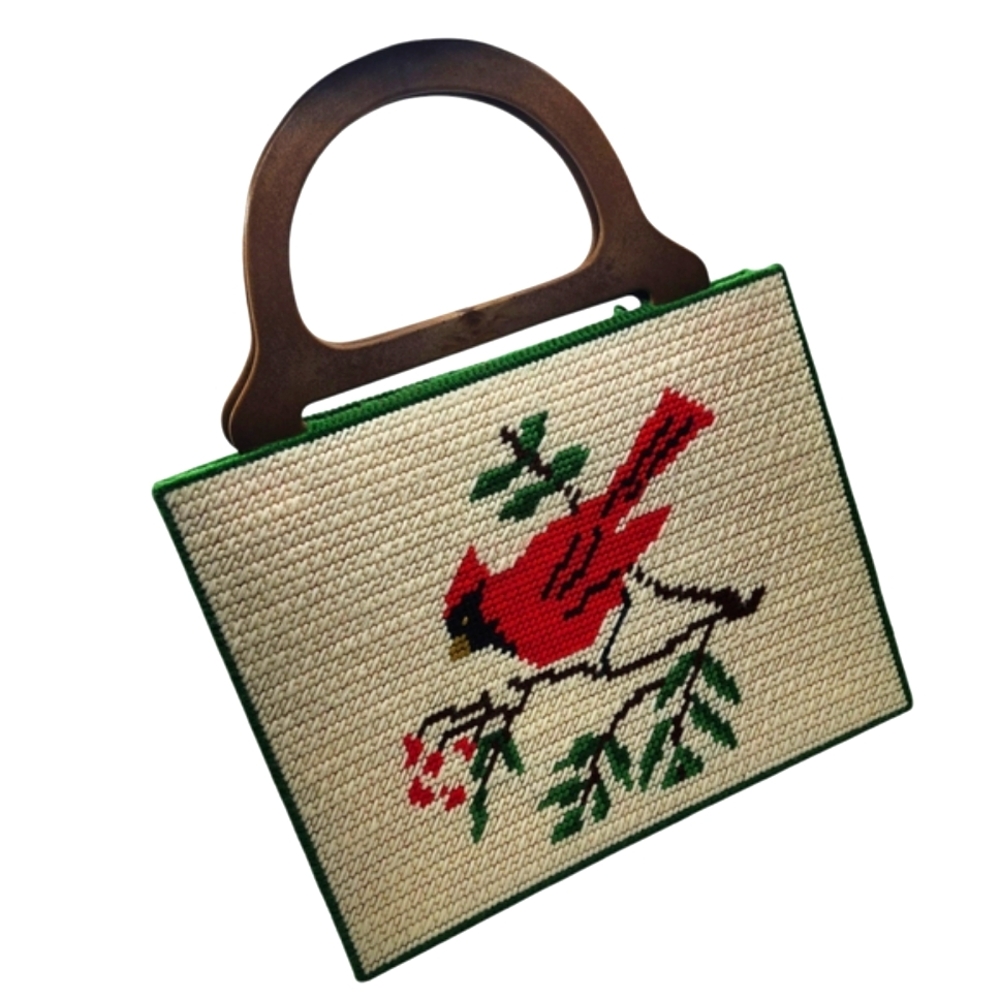 Embroidered Cardinal Handbag Cluch‎